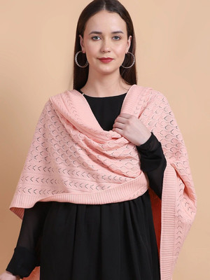 vesture Wool Self Design Women Shawl(Pink)