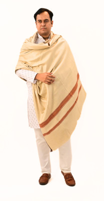KAVIM Wool Self Design Men Shawl(Beige)