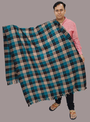 KAVIM Wool Checkered Men Shawl(Blue)