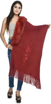 manra Wool Solid Women Shawl(Maroon)