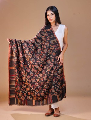 swi stylish Wool Printed Women Shawl(Black, Multicolor)