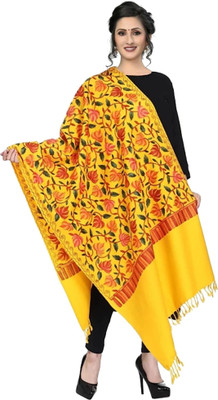 RADHE PRODUCTS Wool Embroidered Women Shawl(Yellow)
