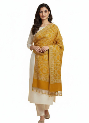 Kti Viscose, Acrylic Printed Women Shawl(Yellow)