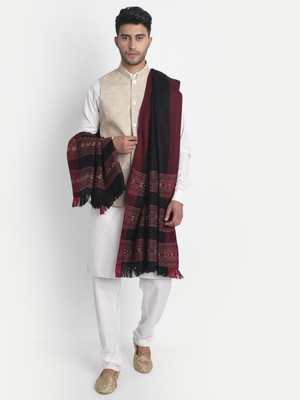 Zamour Wool Geometric Print Men Shawl(Black)