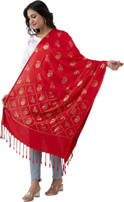 KEATY Wool Floral Print Women Shawl(Red)