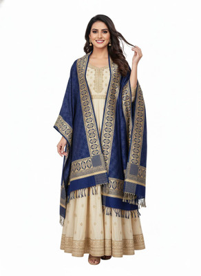Kti Viscose, Acrylic Printed Women Shawl(Blue)