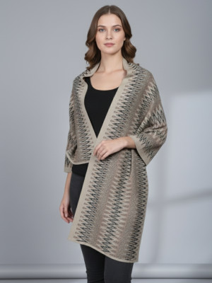 HANG N HOLD Polyester, Viscose Printed Women Shawl(Beige)