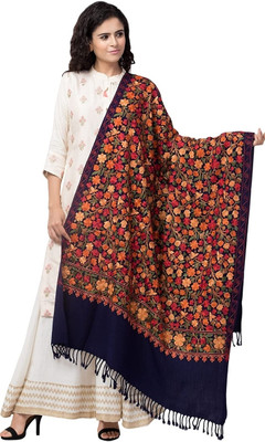 Radha Madhav Enterprise Acrylic Embroidered Women Shawl(Dark Blue)