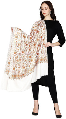 CHOUDHARYRETAILS Wool Embroidered Women Shawl(White)