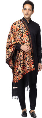 Pashgiri Wool Floral Print Men Shawl(Black)
