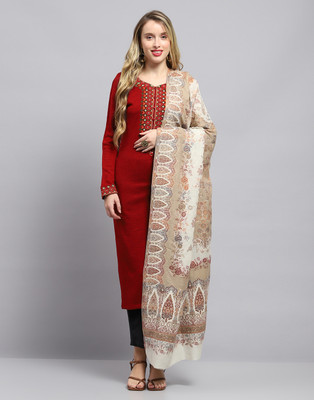 MONTE CARLO Wool Self Design Women Shawl(White)