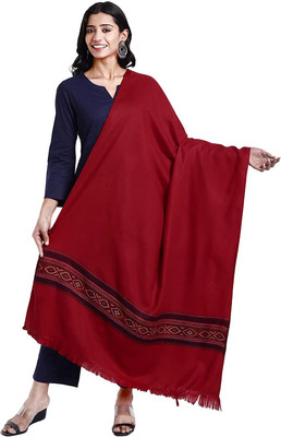 Braid N Cord Polyester Wool Blend Solid Women Shawl(Maroon)
