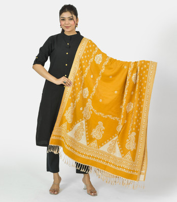 BAISA Wool Printed, Woven Women Shawl(Yellow)