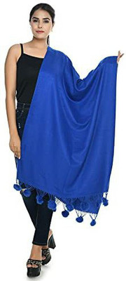 Braid N Cord Polyester Wool Blend Solid Women Shawl(Dark Blue)