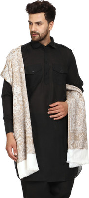 Kashmiri queen Wool Printed Men Shawl(White)