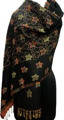 SILVER CRESCENT Polyester Wool Blend Self Design Women Shawl(Black)