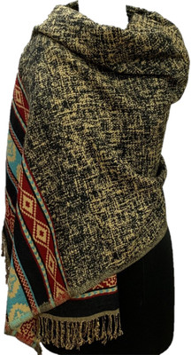 SILVER CRESCENT Wool Geometric Print Women Shawl(Black)