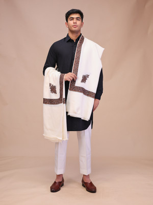 swi stylish Wool Embroidered Men Shawl(White)