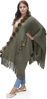 manra Wool Solid Women Shawl(Green)