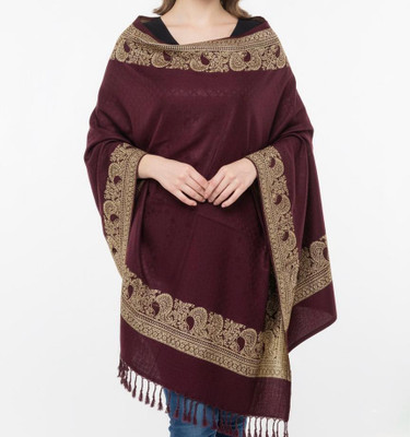 TSE Poly Wool Self Design Women Shawl(Black)