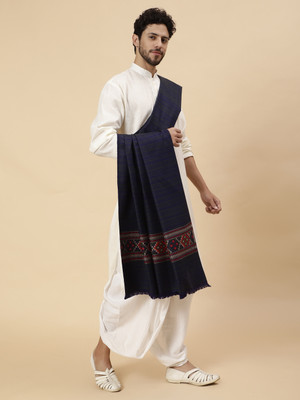 Tweedle Wool Striped Men Shawl(Dark Blue)