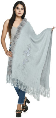 manra Wool Solid Women Shawl(Grey)