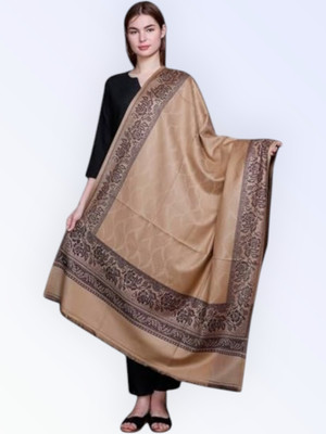 Kashmiri Thead Wool Embroidered Women Shawl(Beige)