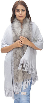 manra Wool Embellished Women Shawl(Grey)