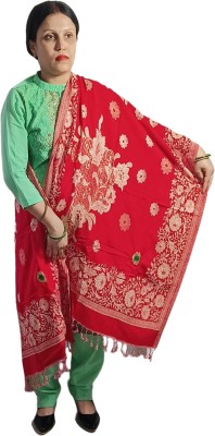 PASHTUSHS Wool Self Design Women Shawl(Red)