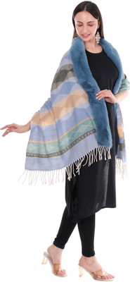 Pick Ur Needs Pashmina Self Design Women Shawl(Blue)
