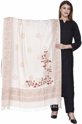 MANBHAV Acrylic Embroidered Women Shawl(White)