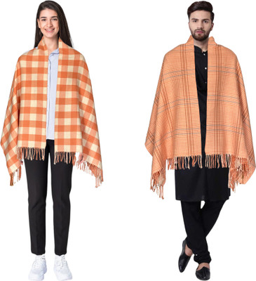HUEVESS Wool Checkered Women, Men Shawl(Multicolor)