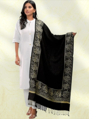 Kashmiri Thead Wool Embroidered Women Shawl(Black)