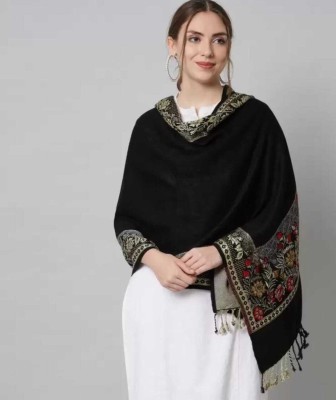 couture home Pashmina Self Design Women Shawl(Black)