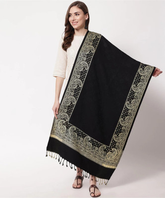 Braid N Cord Polyester Wool Blend Applique Women Shawl(Black)