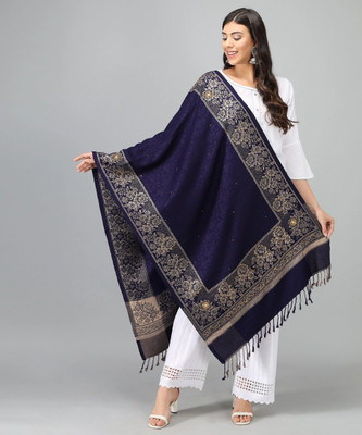 HouseOfCommon Wool Floral Print Women Shawl(Purple)