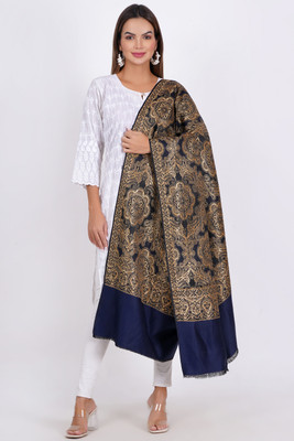 Vrinde Wool Self Design Women Shawl(Dark Blue)