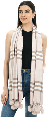 Life and style Wool Checkered Women Shawl(Pink)