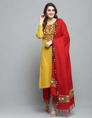 MONTE CARLO Wool Self Design Women Shawl(Red)