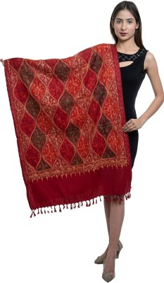 Golden Stichies Wool Embroidered Women Shawl(Maroon)