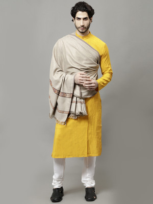 WEAVERS VILLA Poly Wool Geometric Print Men Shawl(Beige)