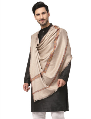 WEAVERS VILLA Polyester Wool Blend Solid Men Shawl(Beige)