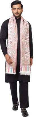 Pashgiri Poly Wool Floral Print Men Shawl(White)