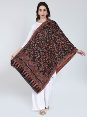 Moda Chales Polyester Wool Blend Floral Print Women Shawl(Black)