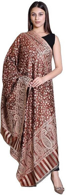 CHOUDHARYRETAILS Polyester Wool Blend Floral Print Women Shawl(Brown)