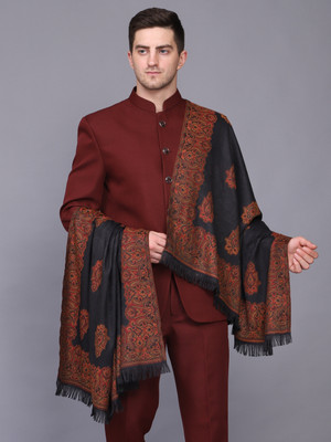 GREEN AGRITECH Polyester Wool Blend Woven Men Shawl(Black)
