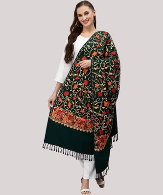CHOUDHARYRETAILS Wool Self Design Women Shawl(Green)