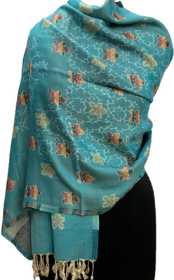 SILVER CRESCENT Polyester Wool Blend Self Design Women Shawl(Light Blue)