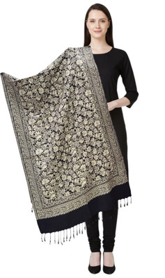 Pink World Wool Woven Women Shawl(Black)