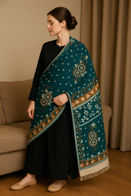 Blushh Collection Wool Floral Print Women Shawl(Multicolor)